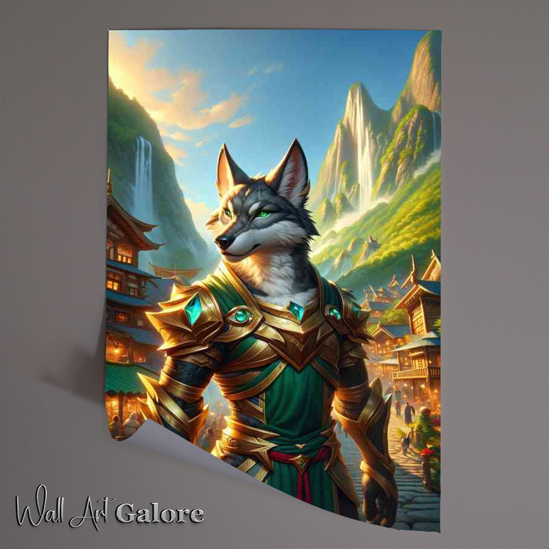 Buy Unframed Poster : (Wolf warrior standing confidently in a mountain village)