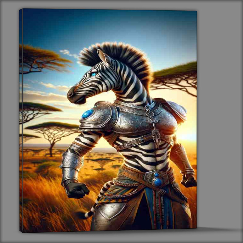 Buy Canvas : (Zebra warrior poised in a striking stance)