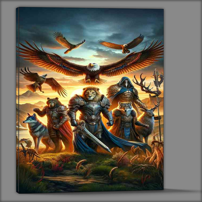Buy Canvas : (warrior animals in a fantastic composition the bear and the Lion)