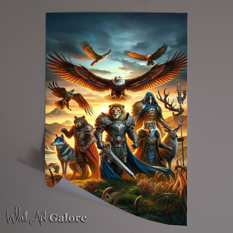 Buy Unframed Poster : (warrior animals in a fantastic composition the bear and the Lion)