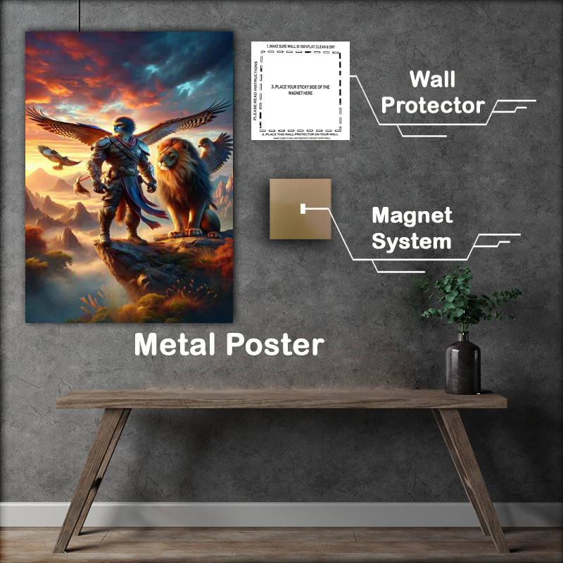 Buy Metal Poster : (warrior animals lion eagle in a fantastic composition)