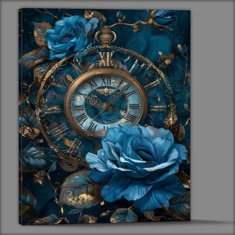 Buy Canvas : (Blue clock rose with the words beauty and the rose)