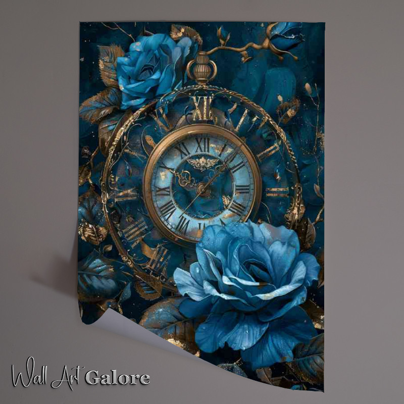 Buy Unframed Poster : (Blue clock rose with the words beauty and the rose)