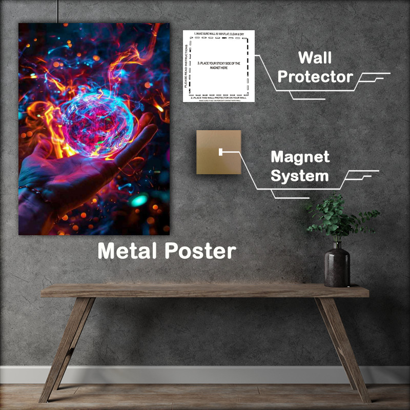 Buy Metal Poster : (Colorful fireball in the hand)