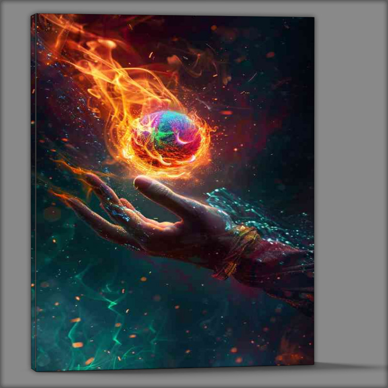 Buy Canvas : (Colorful fireball in the hand with flames)