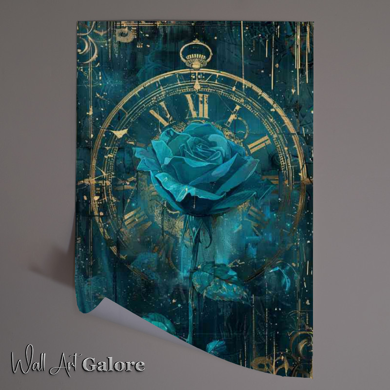 Buy Unframed Poster : (The big clock and blue rose flower)