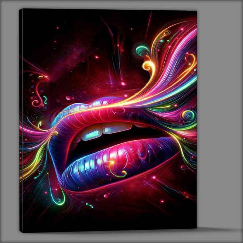 Buy Canvas : (lips parting in a burst of neon colors and abstract design)