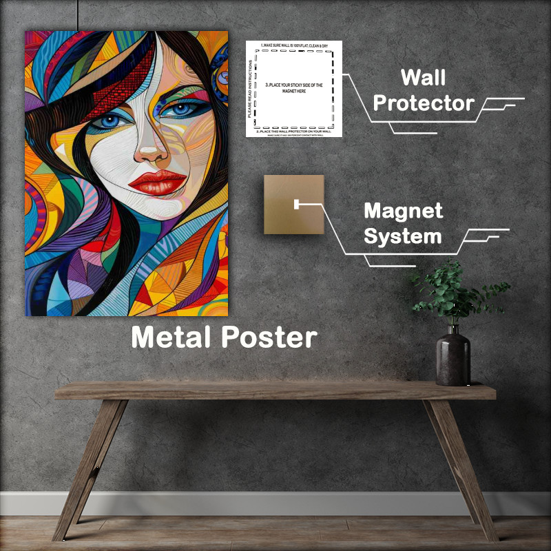 Buy Metal Poster : (Beautiful woman is composed of colorful geometrics)