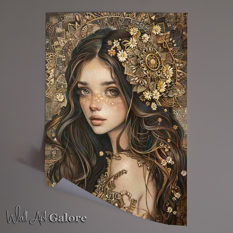 Buy Unframed Poster : (Beautiful woman with long hair wearing an intricate detail)