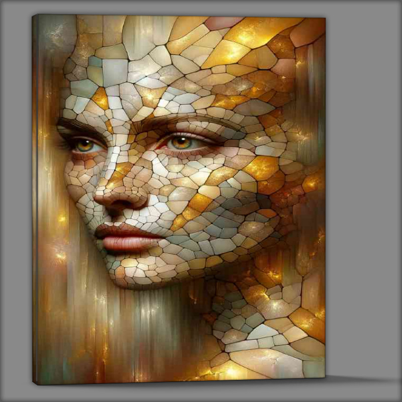 Buy Canvas : (Entire face of a woman fragmented like a mosaic with golden veins)