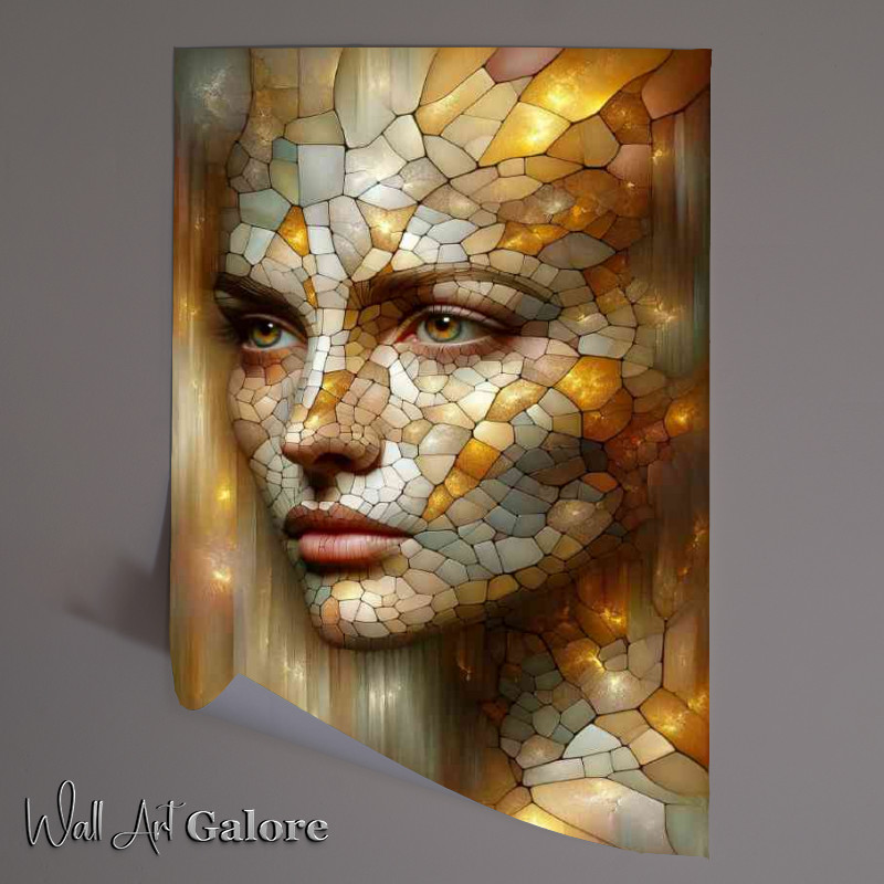 Buy Unframed Poster : (Entire face of a woman fragmented like a mosaic with golden veins)