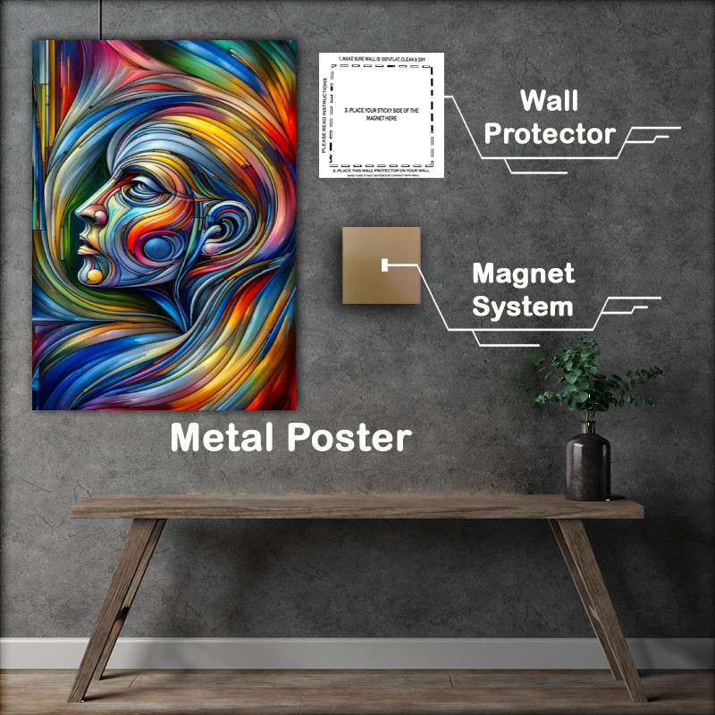 Buy Metal Poster : (Face with flowing lines and geometric shapes)
