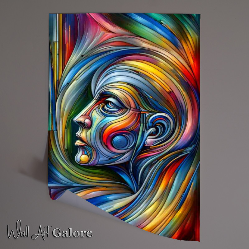 Buy Unframed Poster : (Face with flowing lines and geometric shapes)