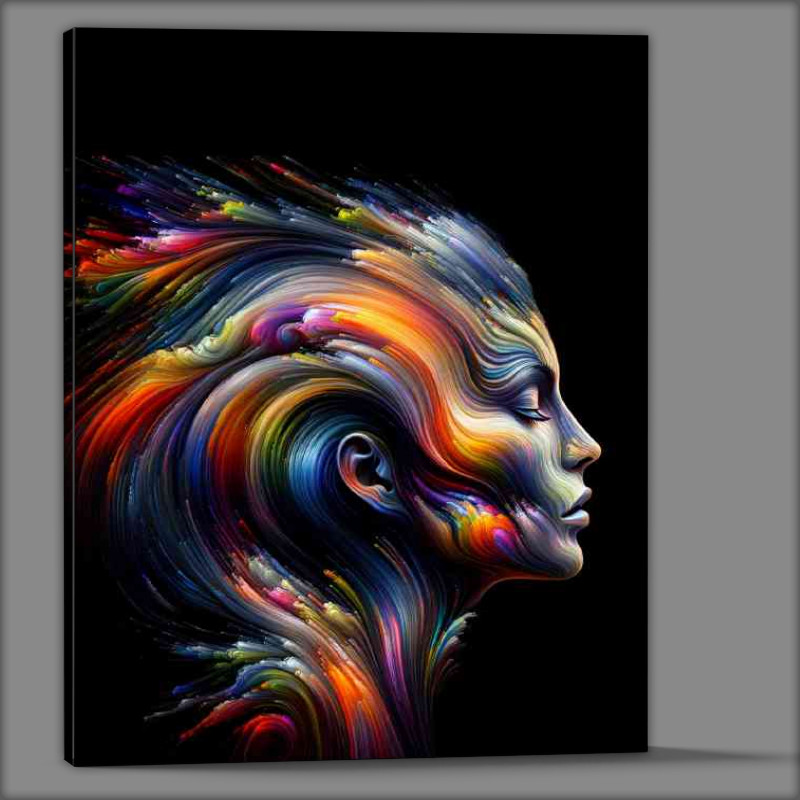 Buy Canvas : (Human profile evolving into an abstract pattern of vivid)