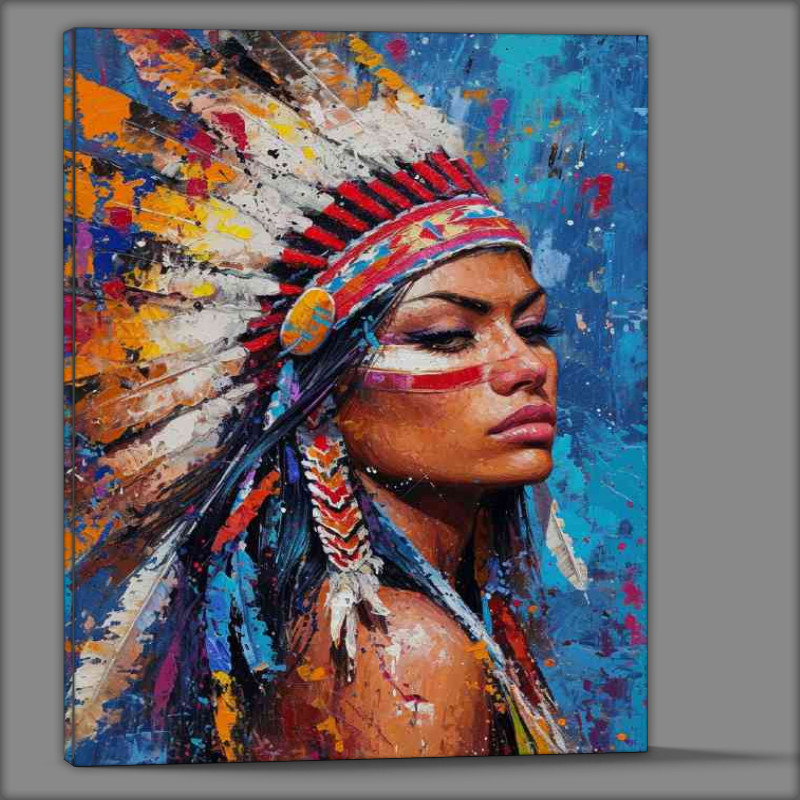 Buy Canvas : (Painting depicting an indian girl wearing a feather)