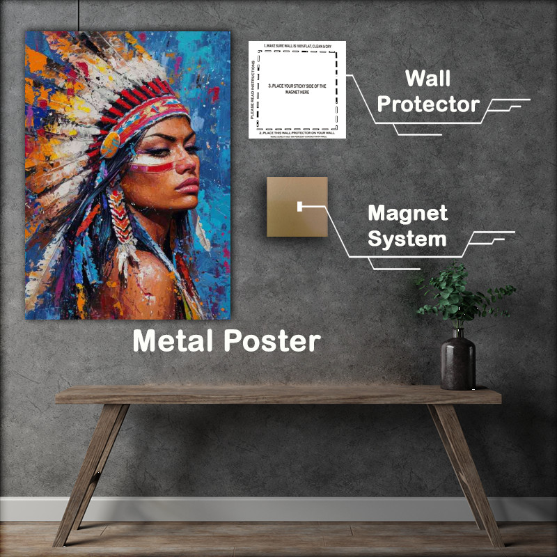 Buy Metal Poster : (Painting depicting an indian girl wearing a feather)