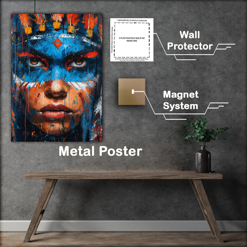 Buy Metal Poster : (Painting of a Indian face with blue paint)