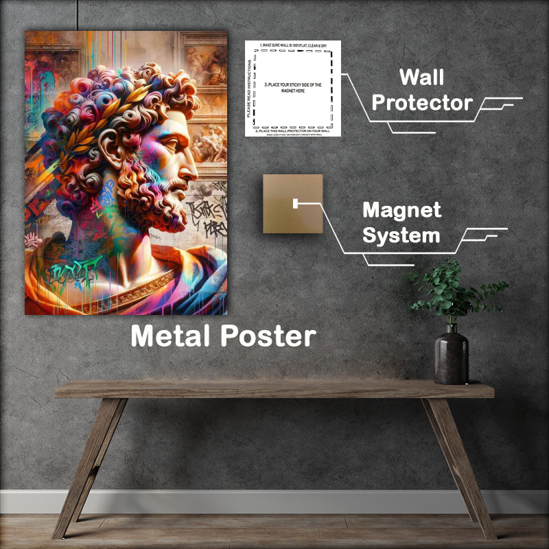 Buy Metal Poster : (Profile overlaid with vibrant graffiti art)
