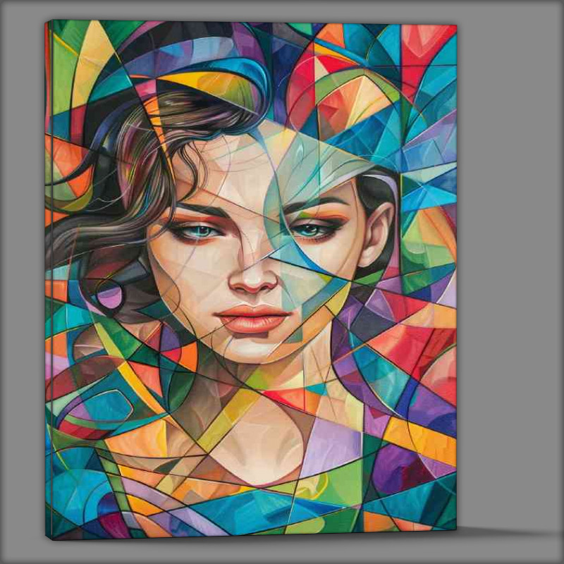 Buy Canvas : (Woman is surrounded by colorful geometric paterns)