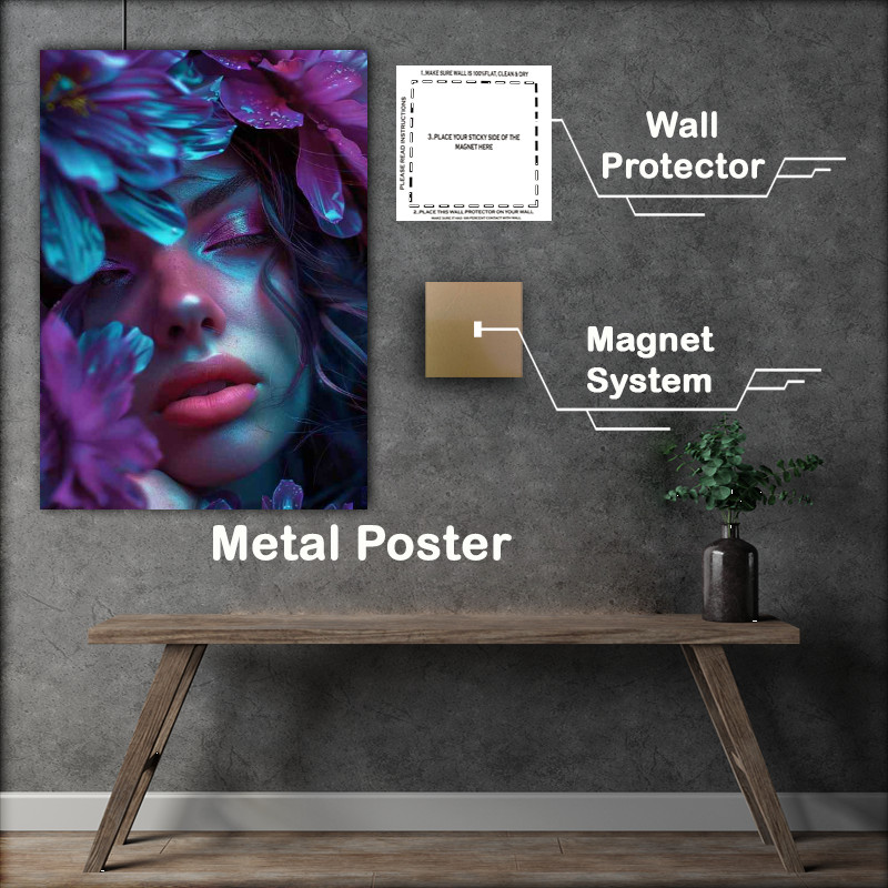 Buy Metal Poster : (Woman with large petals on her head purples)