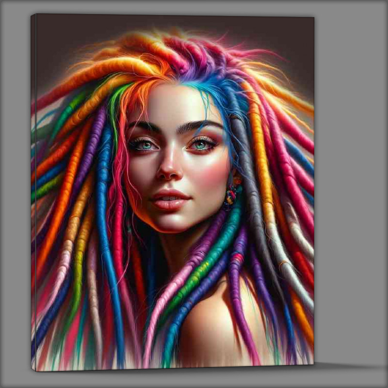 Buy Canvas : (Woman with vibrant colorful dreadlock)