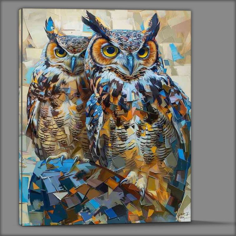 Buy Canvas : (A Painted style of long eared Owls)