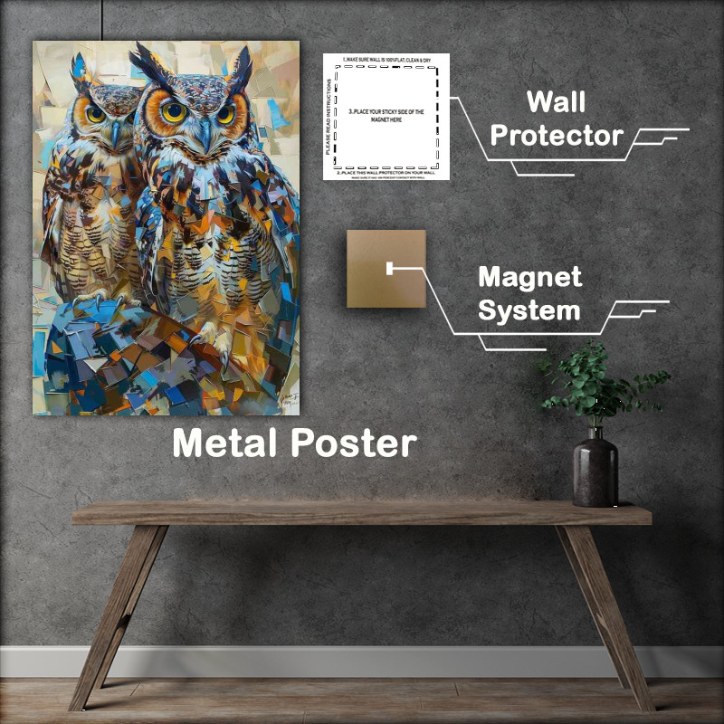 Buy Metal Poster : (A Painted style of long eared Owls)