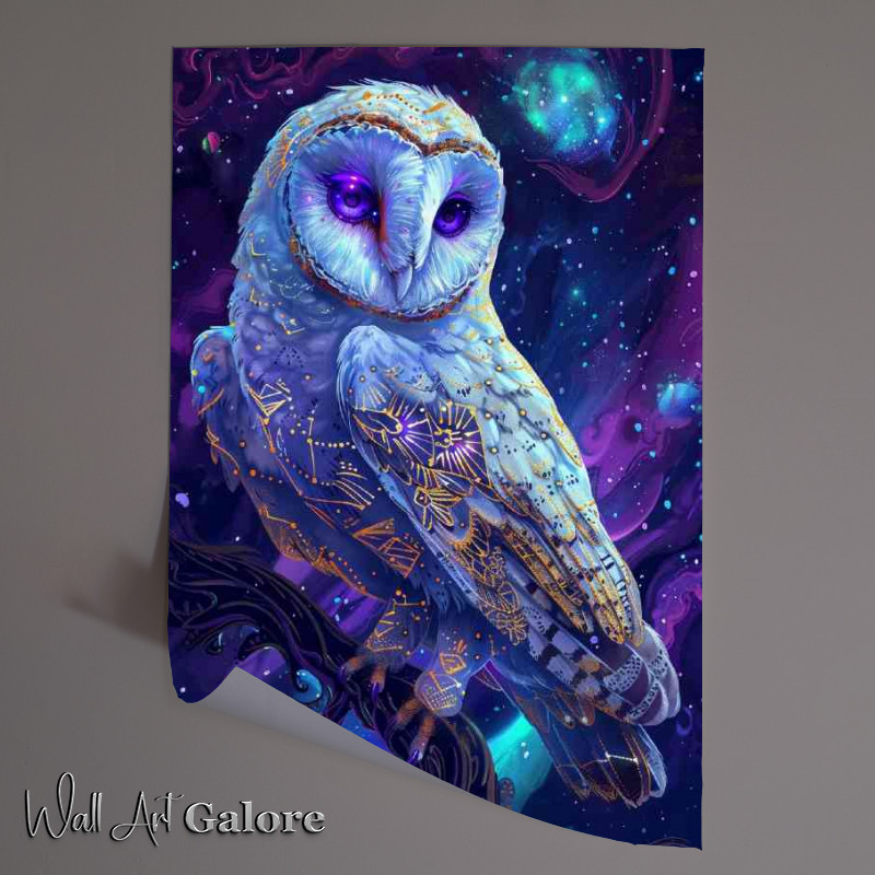 Buy Unframed Poster : (A beautiful white owl with iridescent purple and blue)
