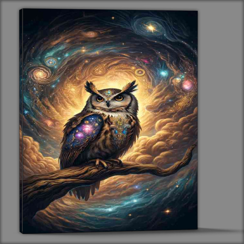 Buy Canvas : (A majestic owl with large galaxy)