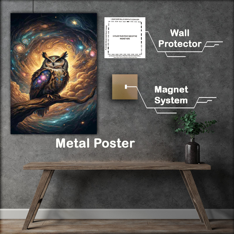 Buy Metal Poster : (A majestic owl with large galaxy)