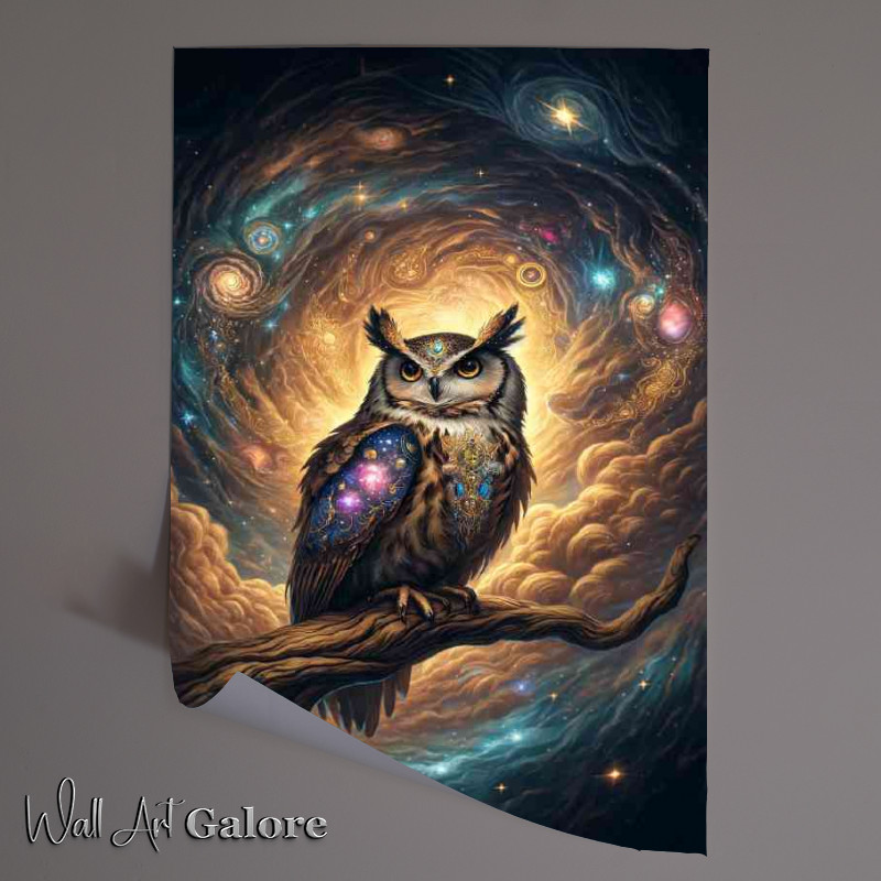 Buy Unframed Poster : (A majestic owl with large galaxy)