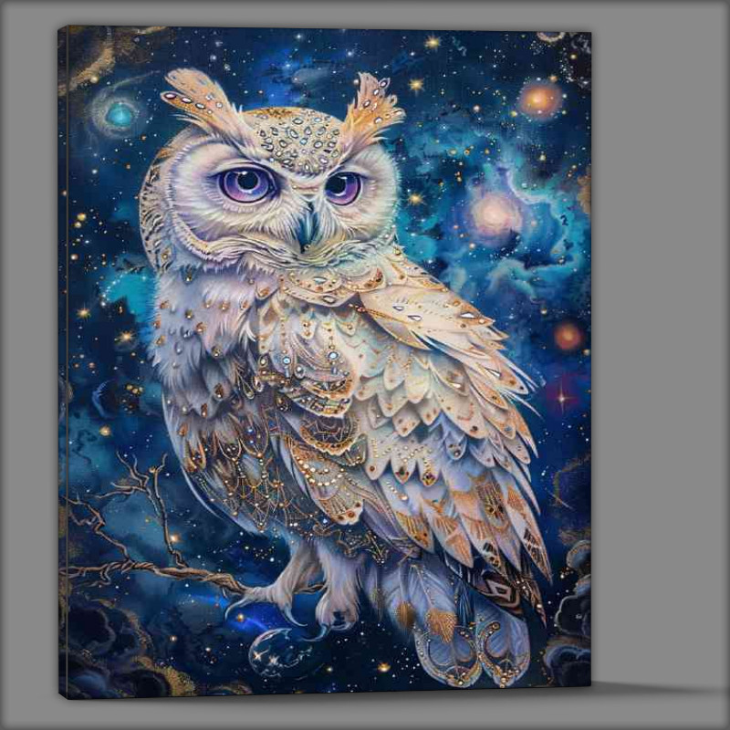 Buy Canvas : (A stunning beautiful owl with white feathers ornate)