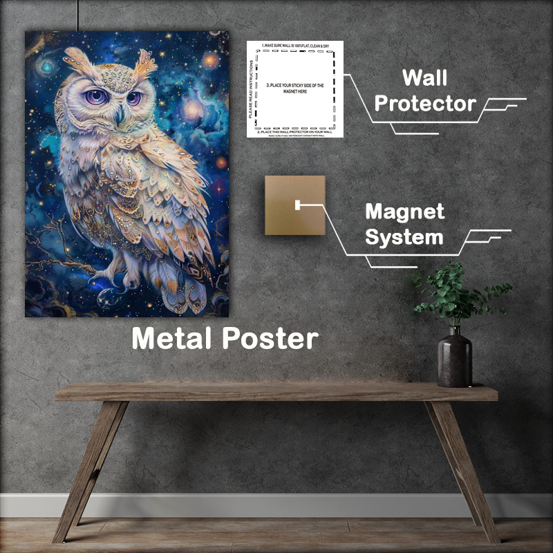 Buy Metal Poster : (A stunning beautiful owl with white feathers ornate)