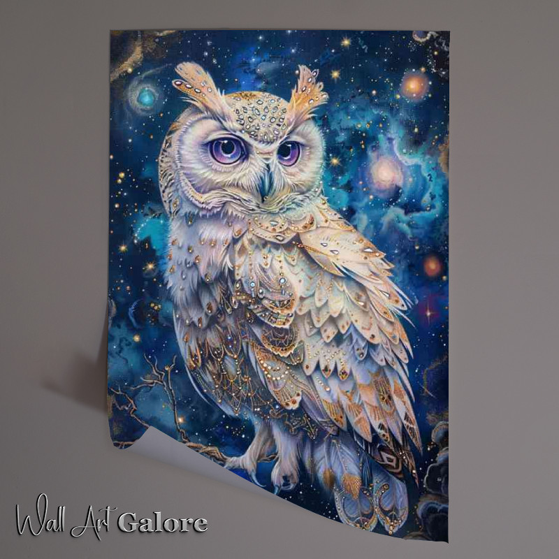 Buy Unframed Poster : (A stunning beautiful owl with white feathers ornate)