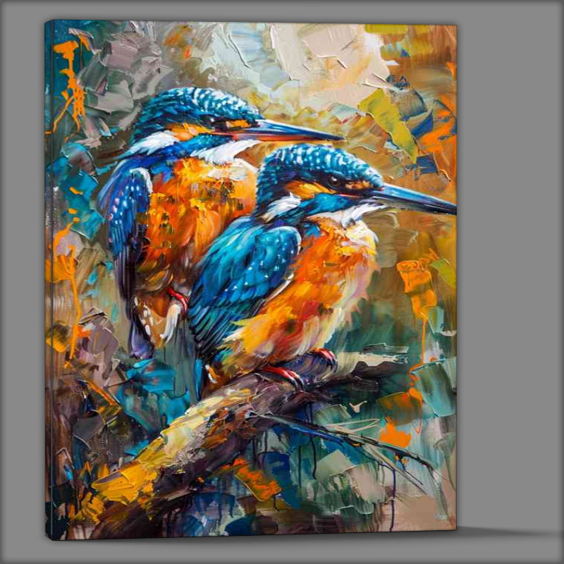 Buy Canvas : (Art painting of two kingfishers on the branch)