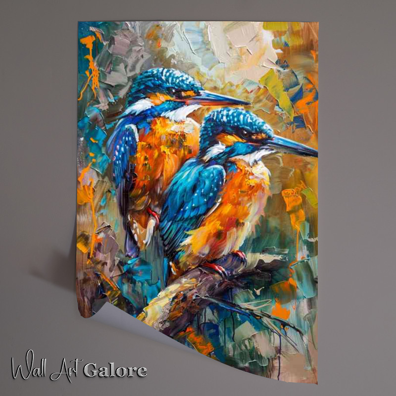 Buy Unframed Poster : (Art painting of two kingfishers on the branch)