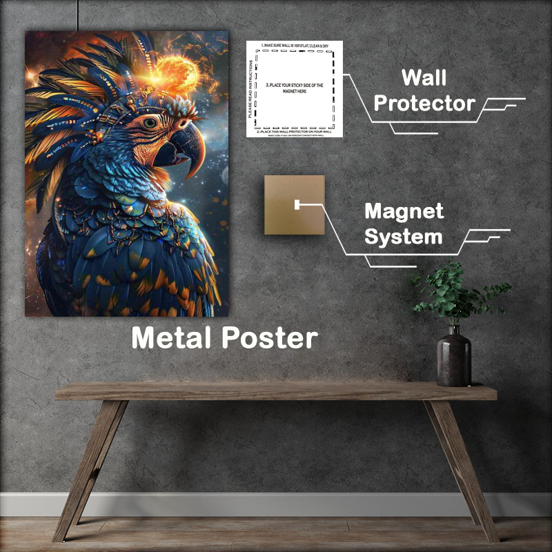 Buy Metal Poster : (Beautiful and colorful blue gold Parrot)