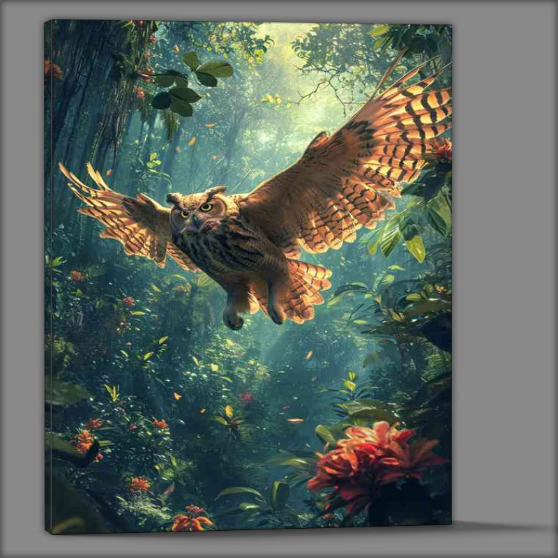 Buy Canvas : (Beautiful colorful owl flying)