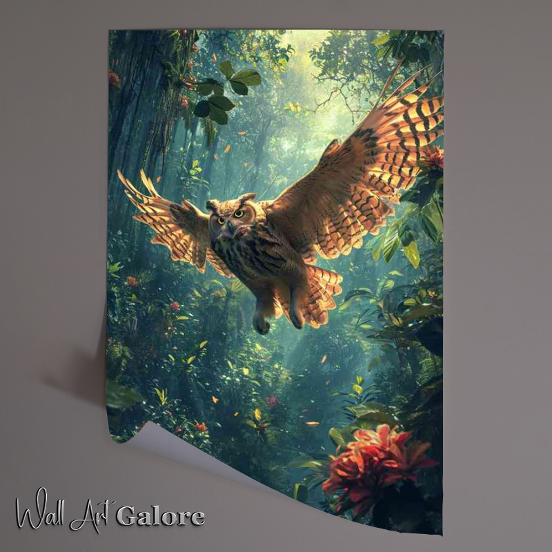 Buy Unframed Poster : (Beautiful colorful owl flying)