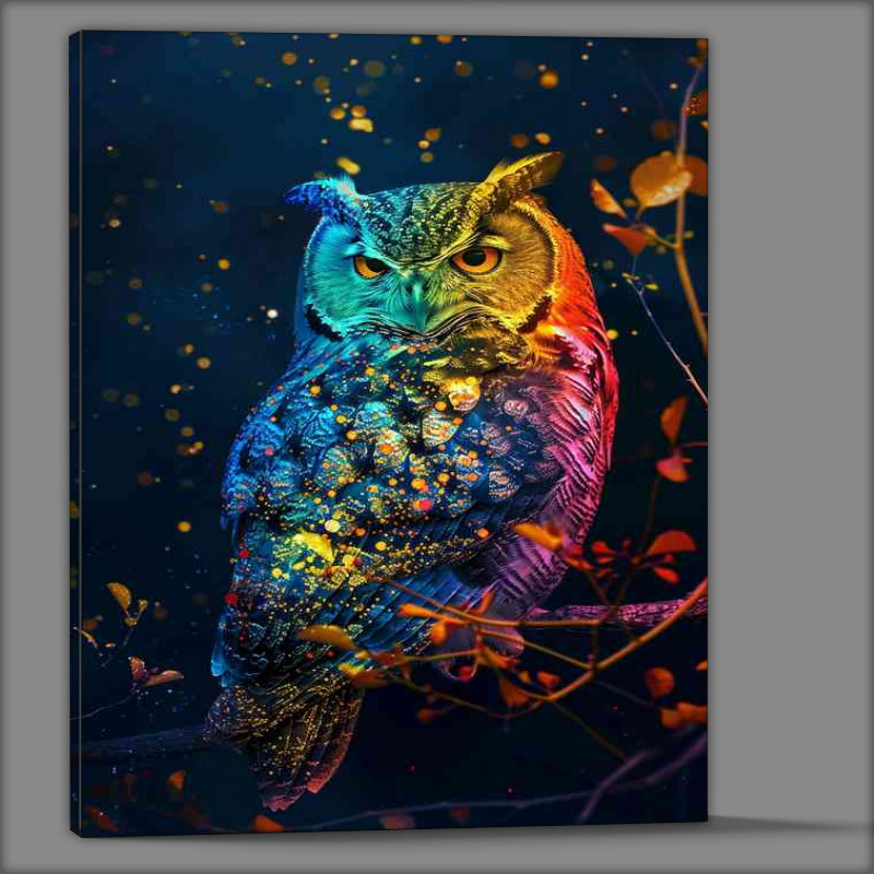 Buy Canvas : (Colorful rainbow Owl at night)
