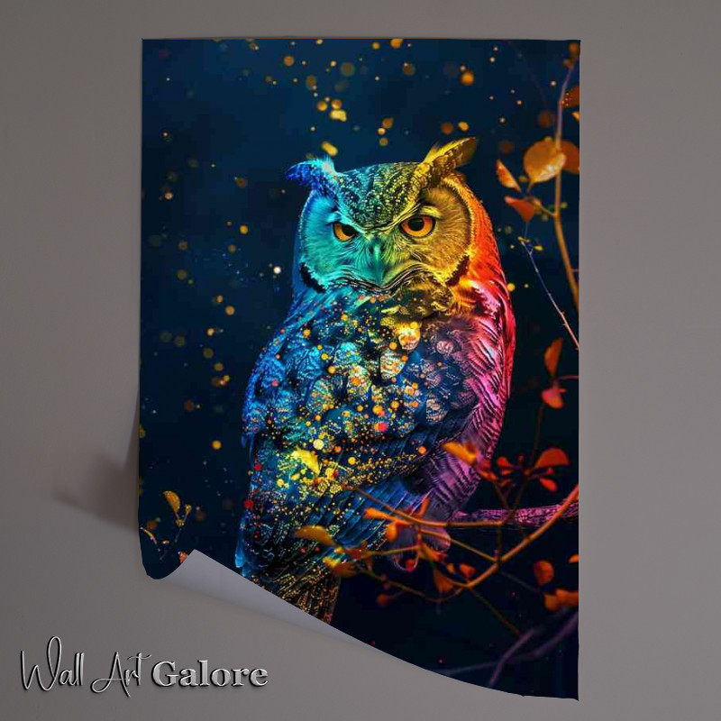 Buy Unframed Poster : (Colorful rainbow Owl at night)