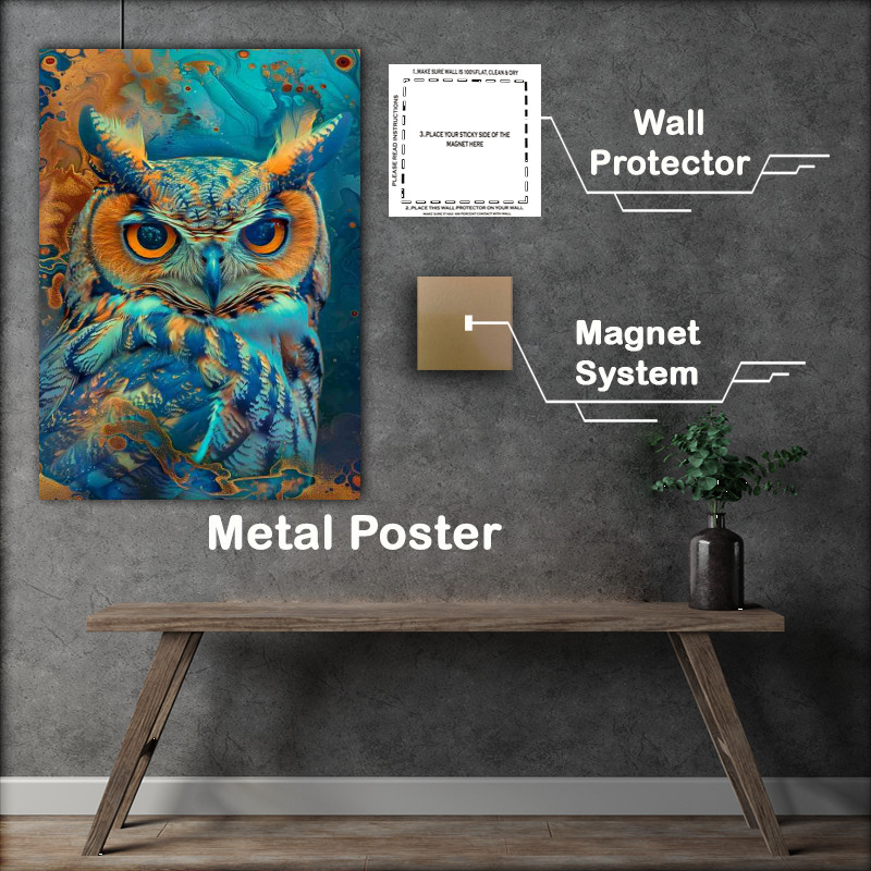 Buy Metal Poster : (Colorful rainbow owl with big eyes)