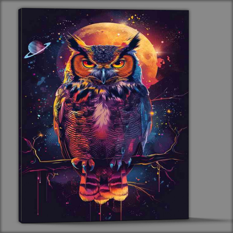 Buy Canvas : (Colourful Owl sitting in space enviroment)