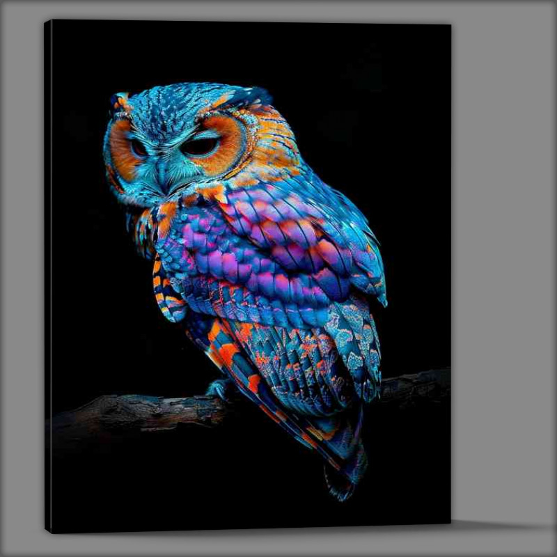 Buy Canvas : (Colourful blue and pruple Owl pearched)