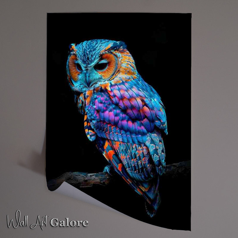 Buy Unframed Poster : (Colourful blue and pruple Owl pearched)