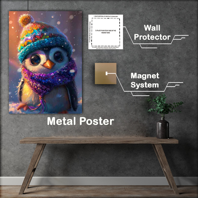 Buy Metal Poster : (Cute cartoon penguin wrapped up)