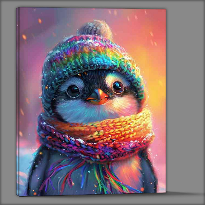 Buy Canvas : (Cute cartton pengiun in a rainbow hat)