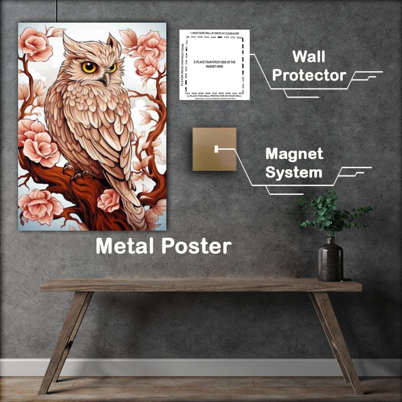 Buy Metal Poster : (Drawing of a Owl on a branch)