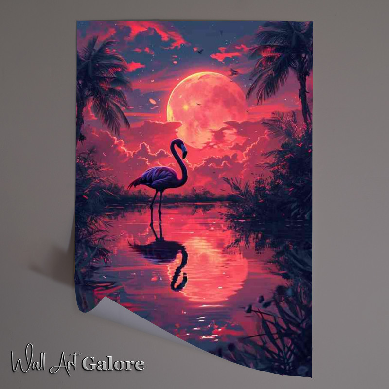Buy Unframed Poster : (Flamingo at night in the lake)