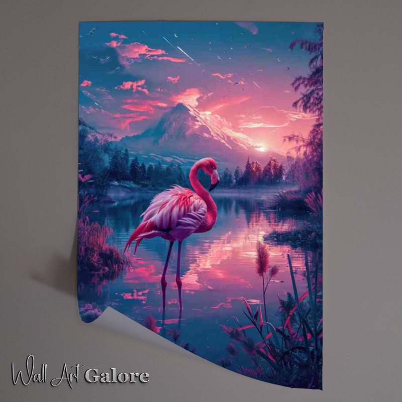 Buy Unframed Poster : (Flamingo by the mountains)